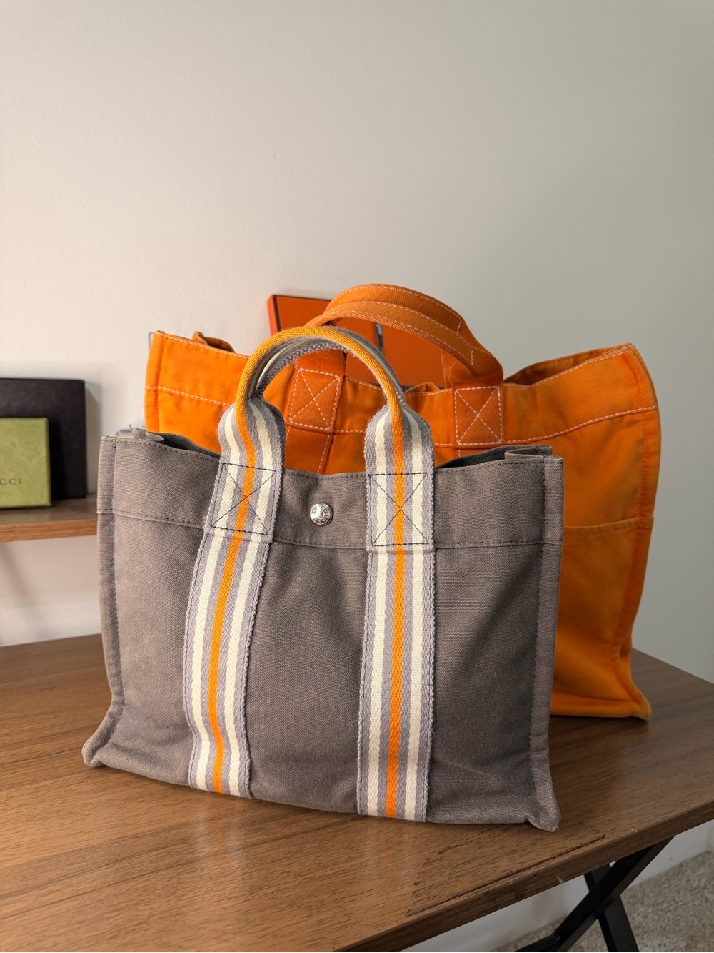 AUTHENTIC - 2 Piece Hermes LIMITED EDITION Cotton Tote Set - Large/Small Size